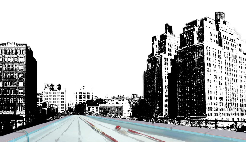 The High Line Pool ideas competition entry, by Nathalie Rinne, an architecture student in Vienna, Austria for a mile-long lap pool